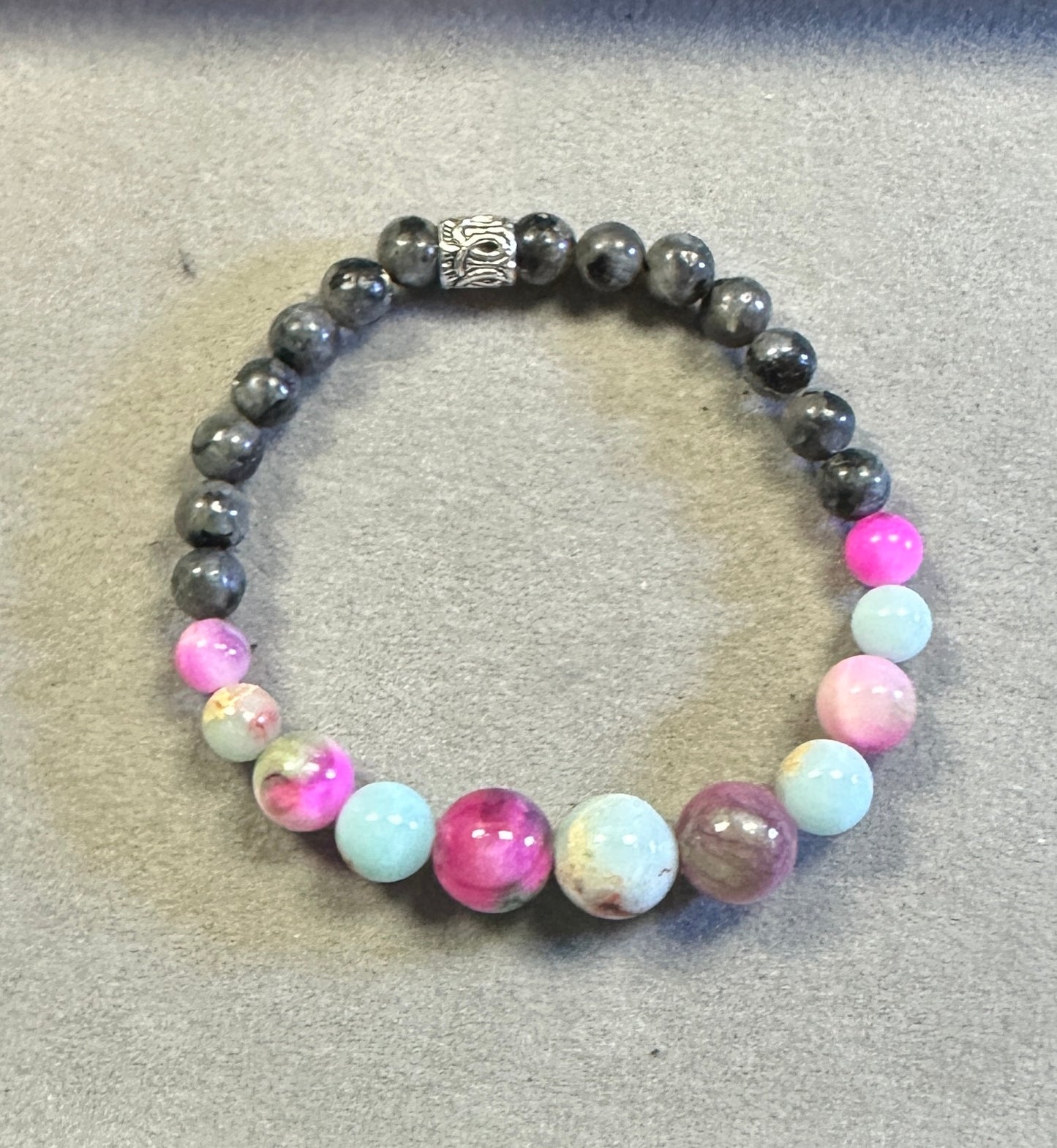 Pink Persian Jade and Blue Sea Sediment with Black Labradorite Handmade Natural Gemstone Stretchy