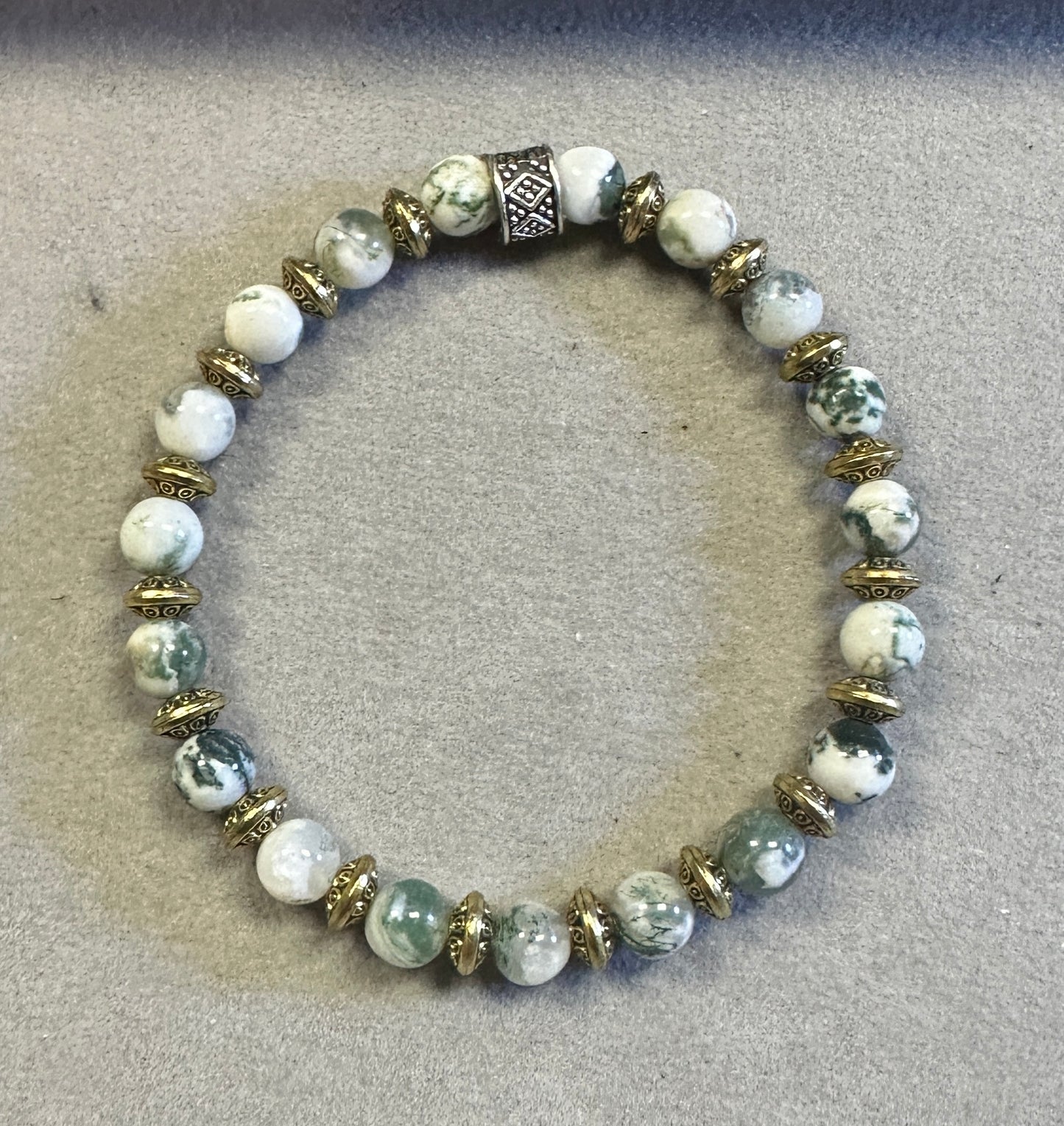 Tree Agate 6mm with Tibetan Brass Spacer Handmade Natural Gemstone Stretchy