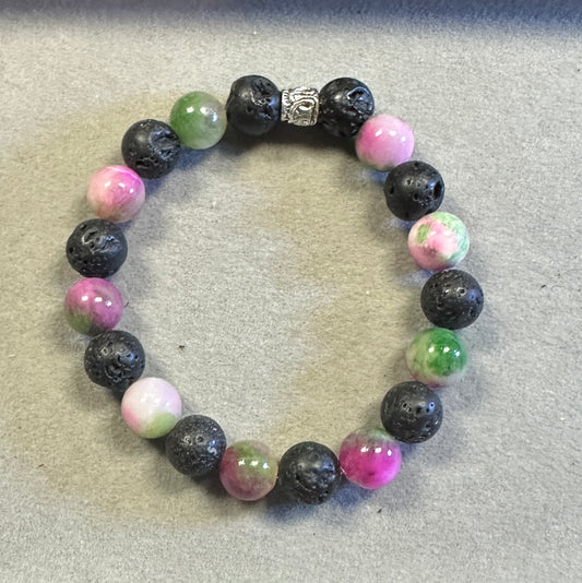 Pink Persian Jade with Volcanic Lava Stone 10mm Beads Stretchy