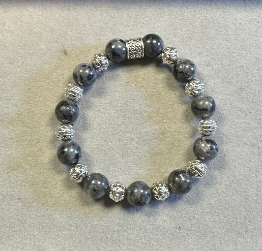 8mm Black Labradorite with 6mm Tibetan Silver Bead – Handmade Crystal Jewelry Collection