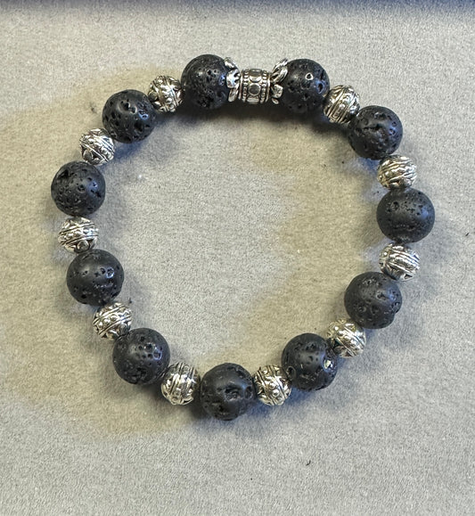 8mm Volcanic Lava Stone with 6mm Tibetan Silver Bead – Handmade Crystal Jewelry Collection