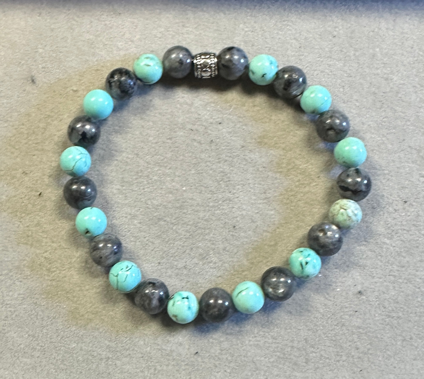 Black Labradorite and Howlite Turquoise – Handmade Gemstone Stretch Bracelet