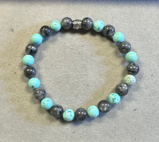 Black Labradorite and Howlite Turquoise – Handmade Gemstone Stretch Bracelet