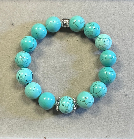 Chunky Howlite Turquoise 12mm Handmade Stretchy Bracelet