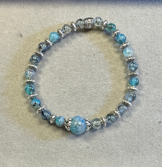 Blue Dragon Vein Agate with Tibetan Silver Spacer Stretchy
