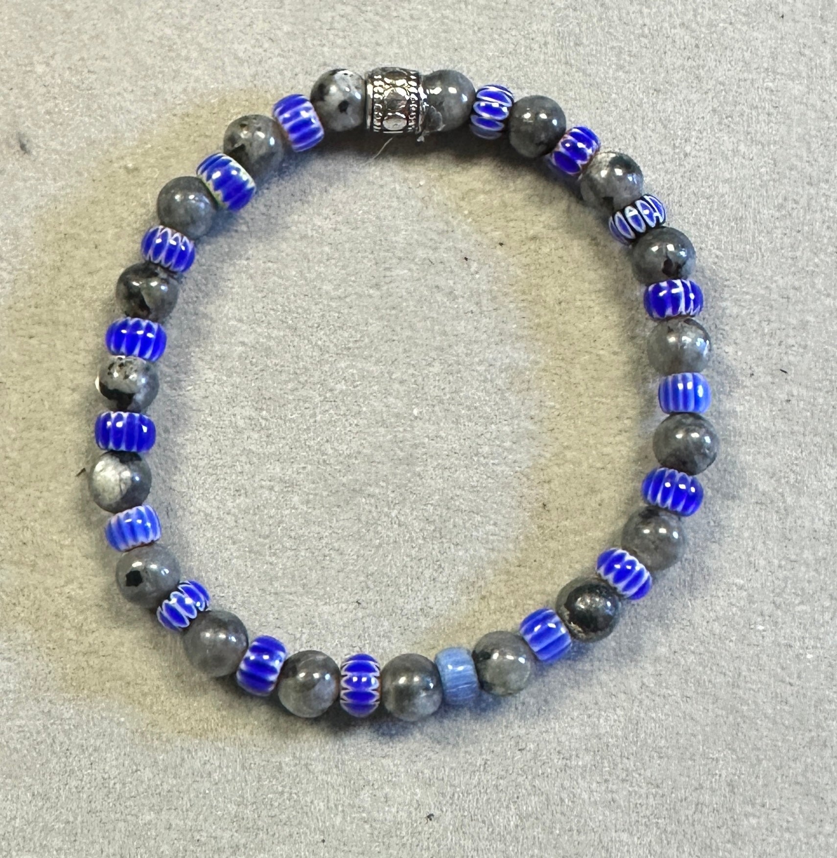 Black Labradorite with Blue Glass Spacer Handmade Natural Gemstone Stretchy