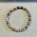 Earthy Sea Sediment Stone 6mm with Tibetan Silver Bead – Handmade Gemstone Stretch Bracelet