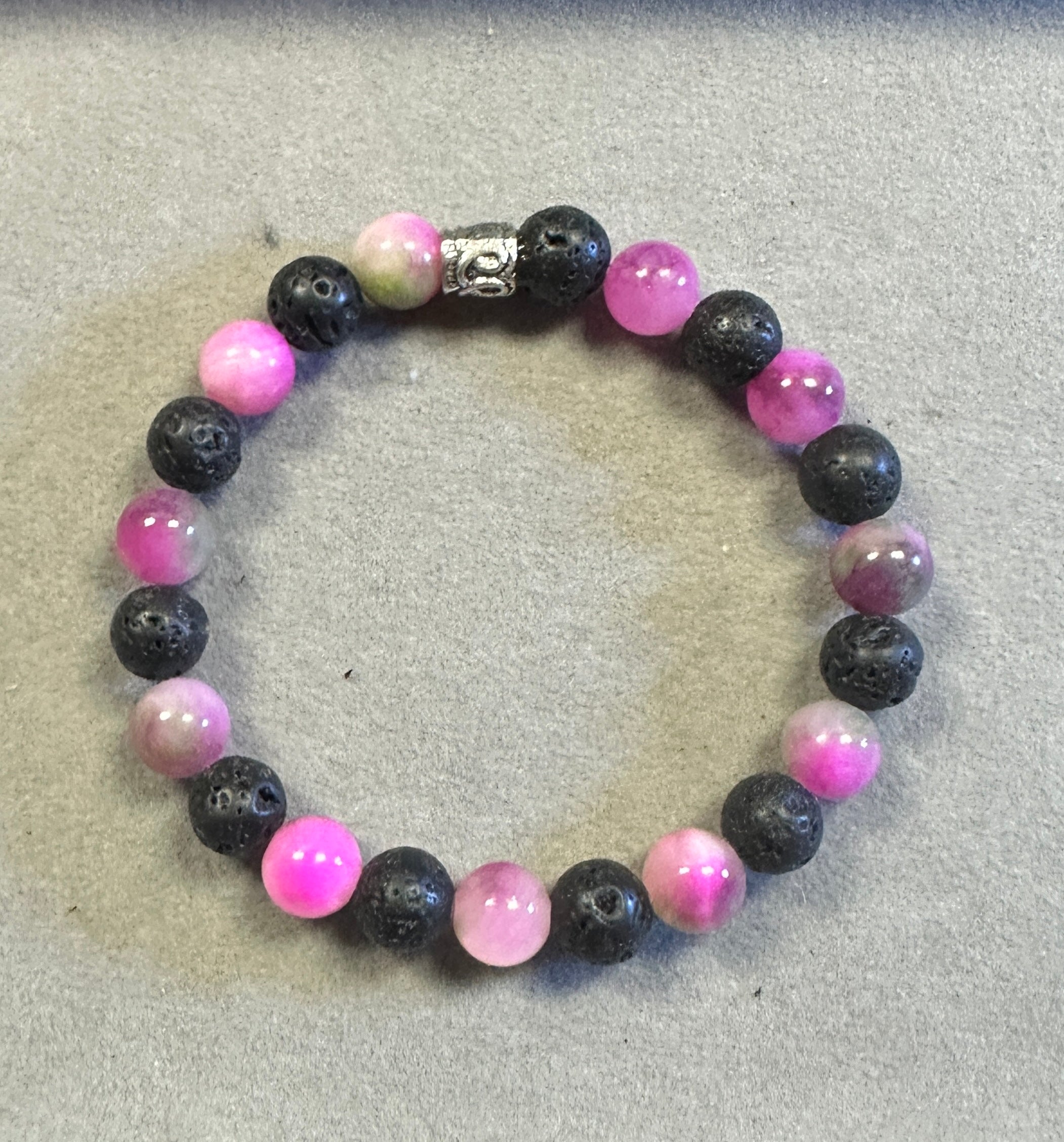 Pink Persian Jade & Volcanic Lava Stone Stretchy Bracelet – 8mm Gemstone Beads
