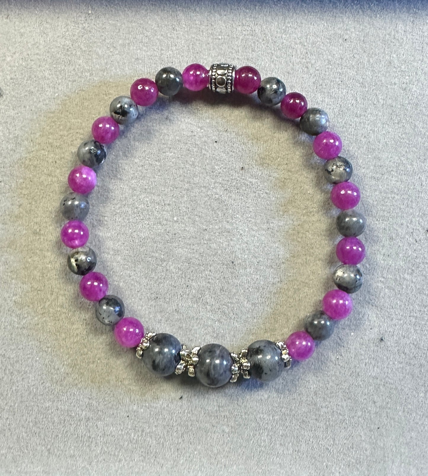 Black Labradorite with Flower Spacer Pink Tourmaline and Labradorite Handmade Natural Gemstone Stretchy