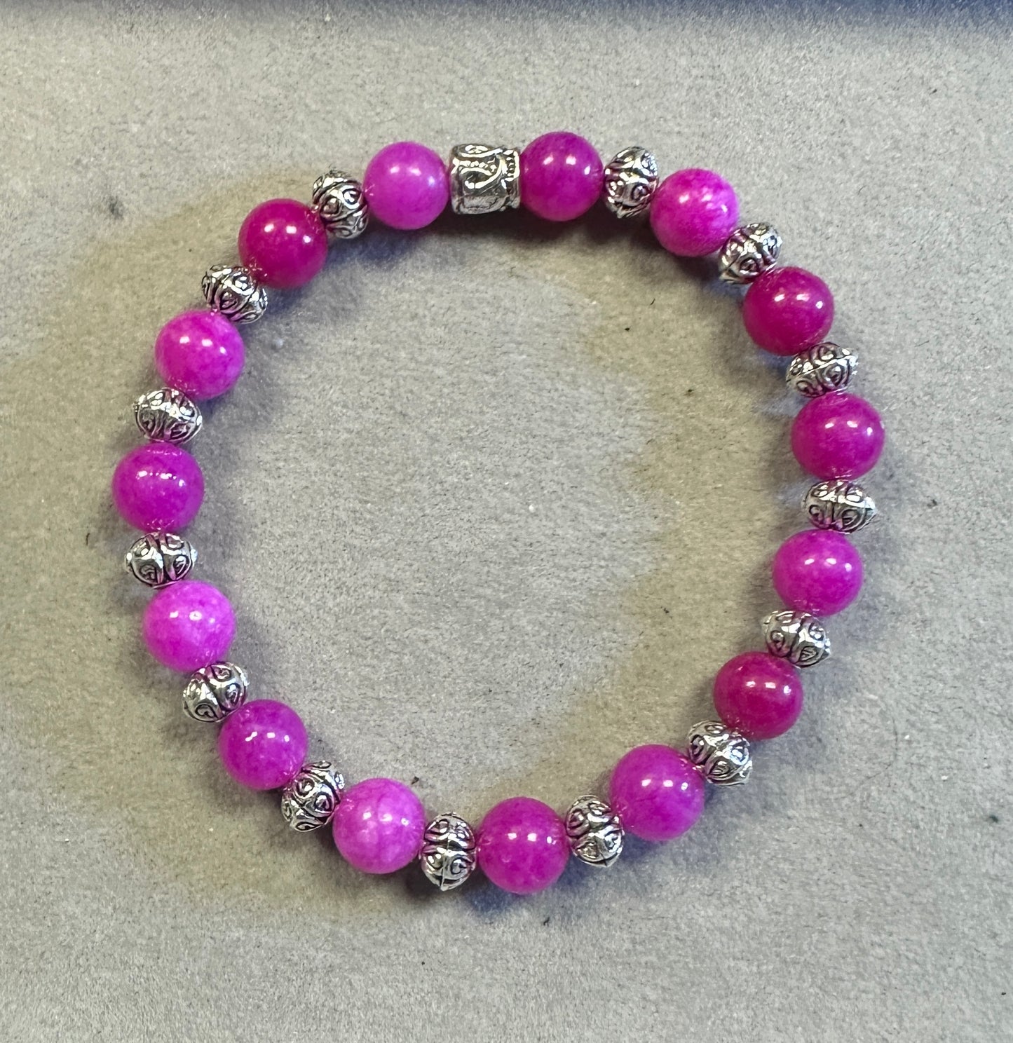 Pink Tourmaline 8m with Tibetan Silver Spacer Handmade Natural Gemstone Stretchy Bracelet