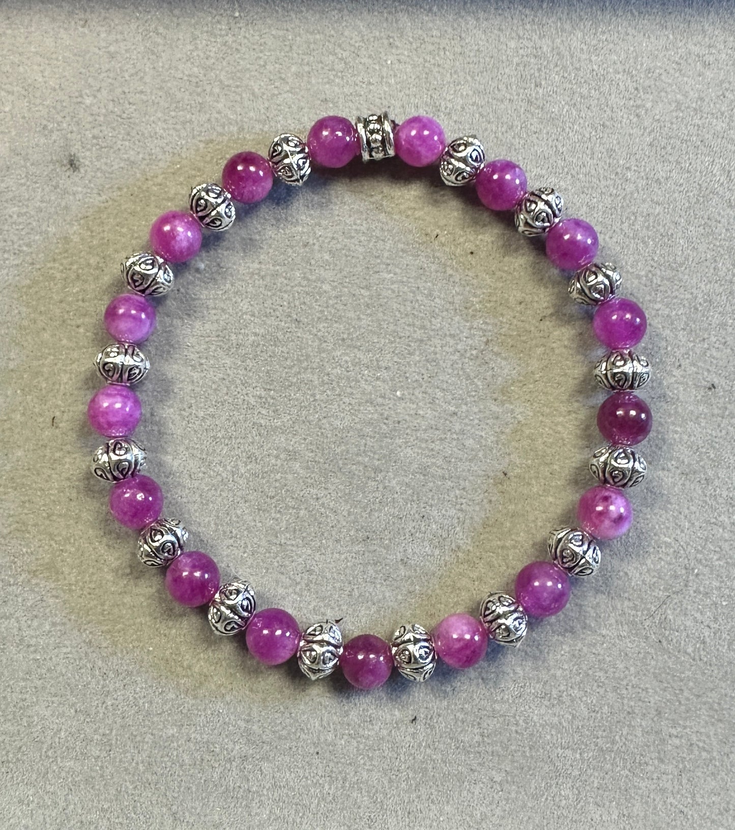 Pink Tourmaline 6mm with Tibetan Silver Bead Natural Gemstone Stretchy Bracelet
