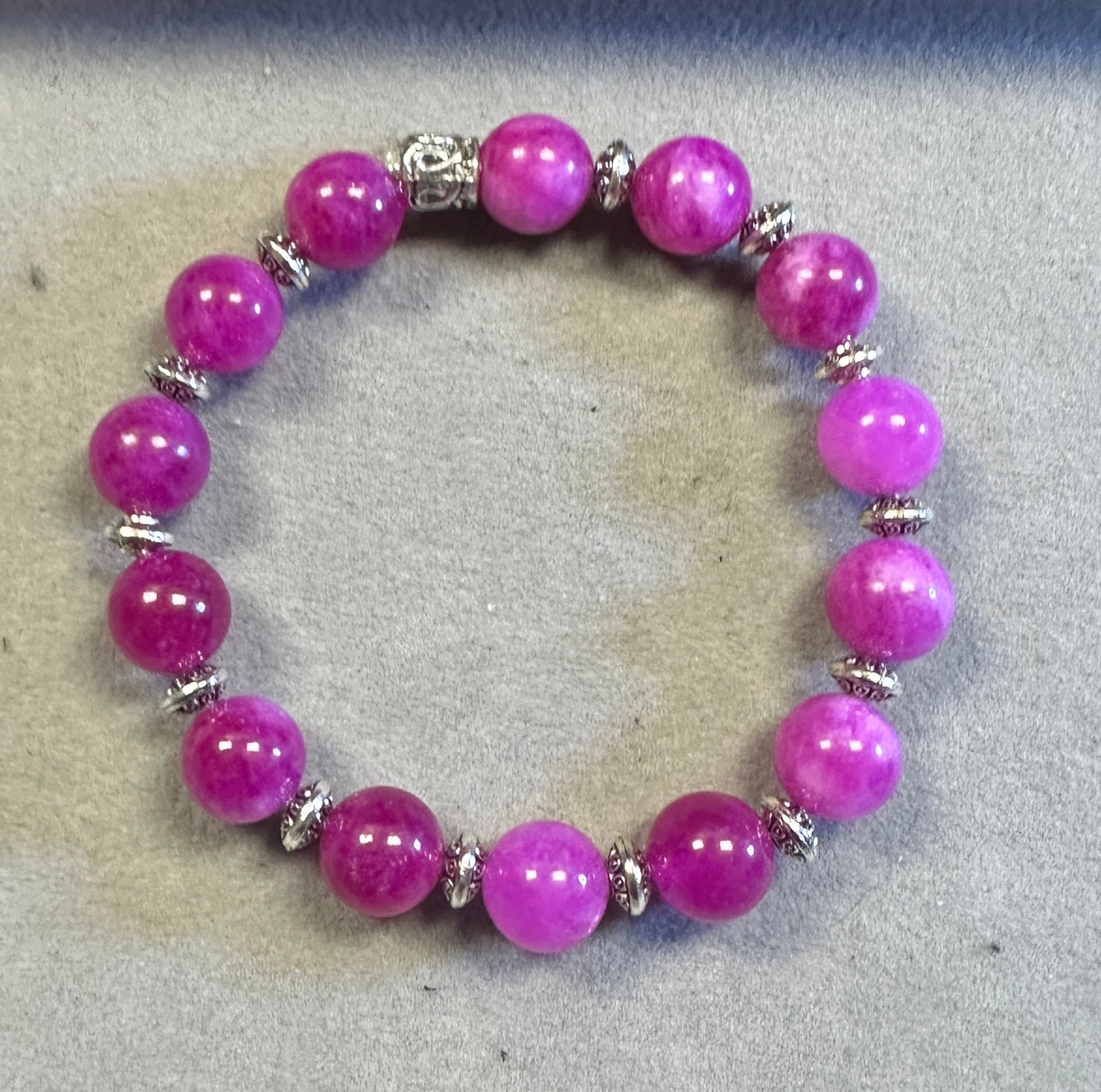 Pink Tourmaline 10mm with Tibetan Silver Space - Handmade Gemstone Jewelry Collection