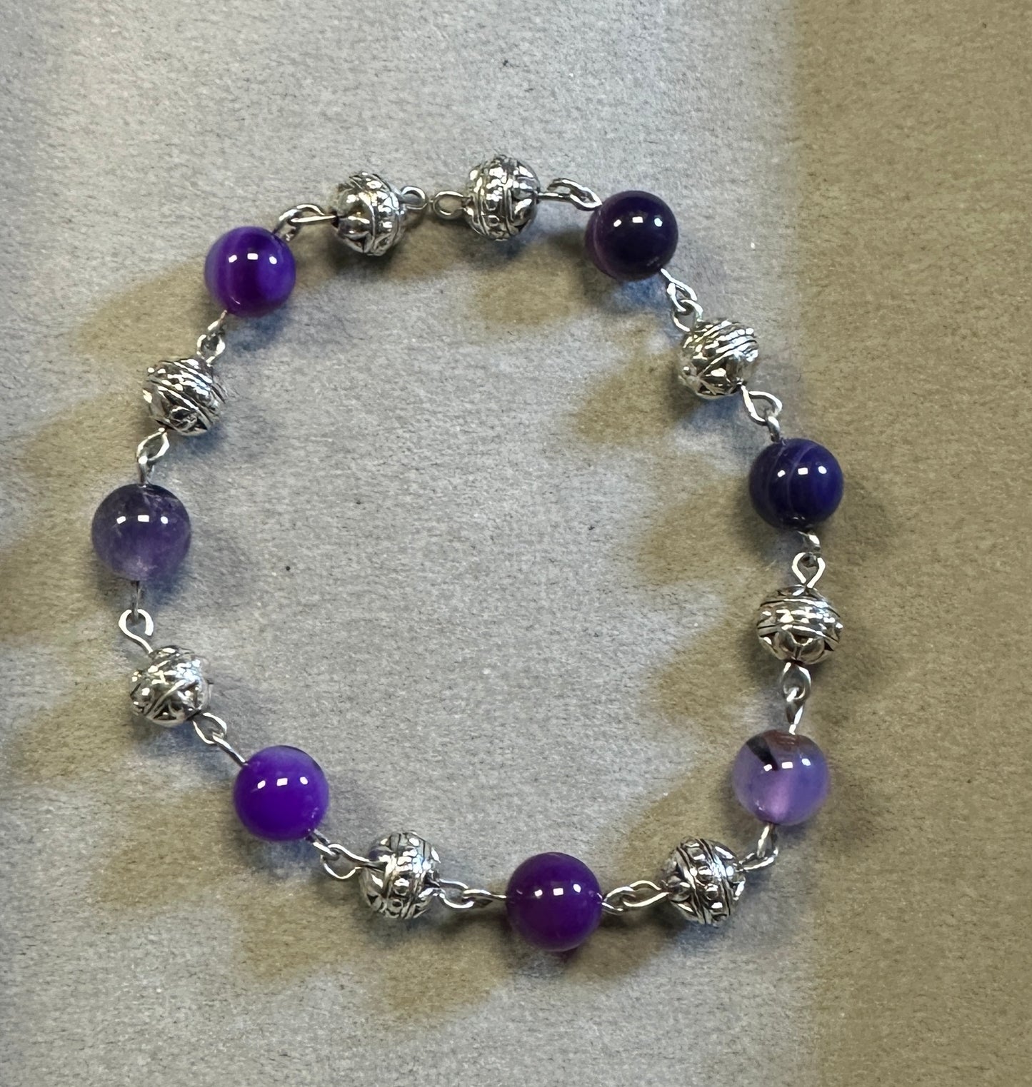 Amethyst 10mm with 6mm Tibetan Silver Wire Wrap