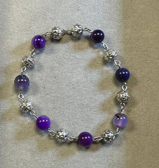 Amethyst 10mm with 6mm Tibetan Silver Wire Wrap
