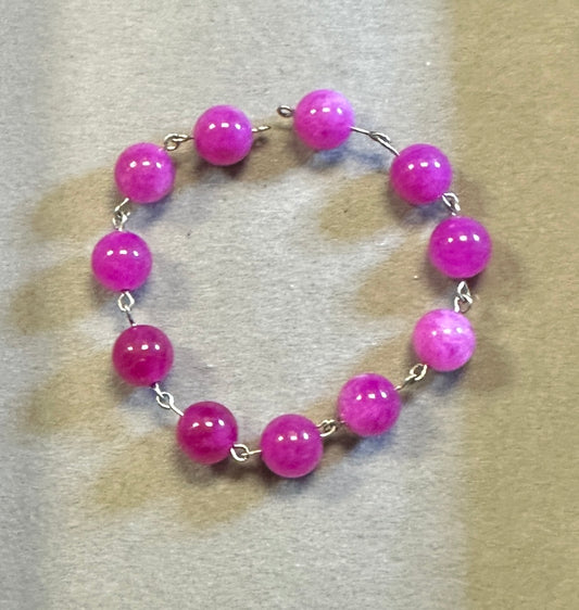 Pink Tourmaline Wire Wrap Bracelet 10mm Gemstone Beads